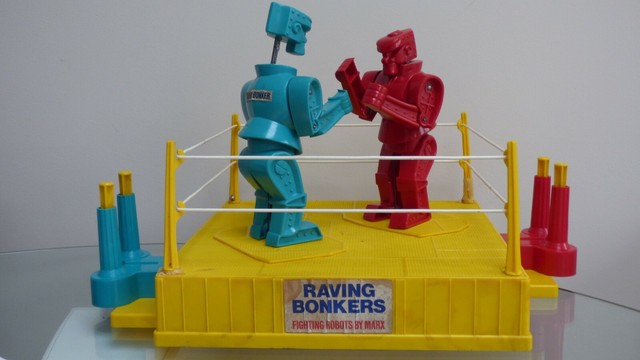 Rare Marx Toys Raving Bonkers The Boxing Fighting Robots Boxing Game Toy 70’s