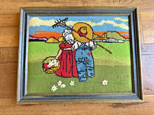 VTG Needlepoint WALL ART Farmer Amish Gardening Couple Framed 13.5"x11 Framed
