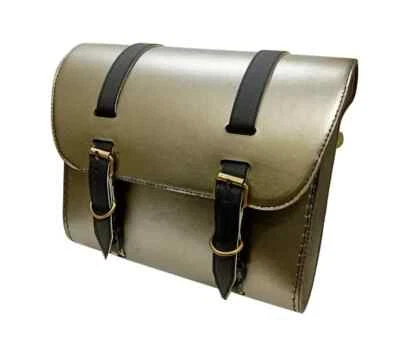 Sac Latéral Argent 8Ltr pour Royal Enfield & Universel Motos Simili Cuir - Photo 1/4