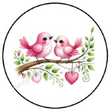 PINK LOVE BIRDS ON TREE BRANCH ENVELOPE SEALS LABELS STICKERS PARTY FAVORS