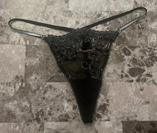 VICTORIA'S SECRET S BLACK MESH SEQUIN SILVER STRAP VINTAGE RARE V STRING PANTIES