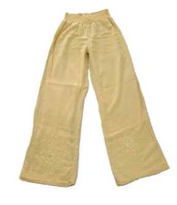 DaNang Pants Girls Medium Yellow Cotton Embroidered Boho Smocked Wide Leg Y2K