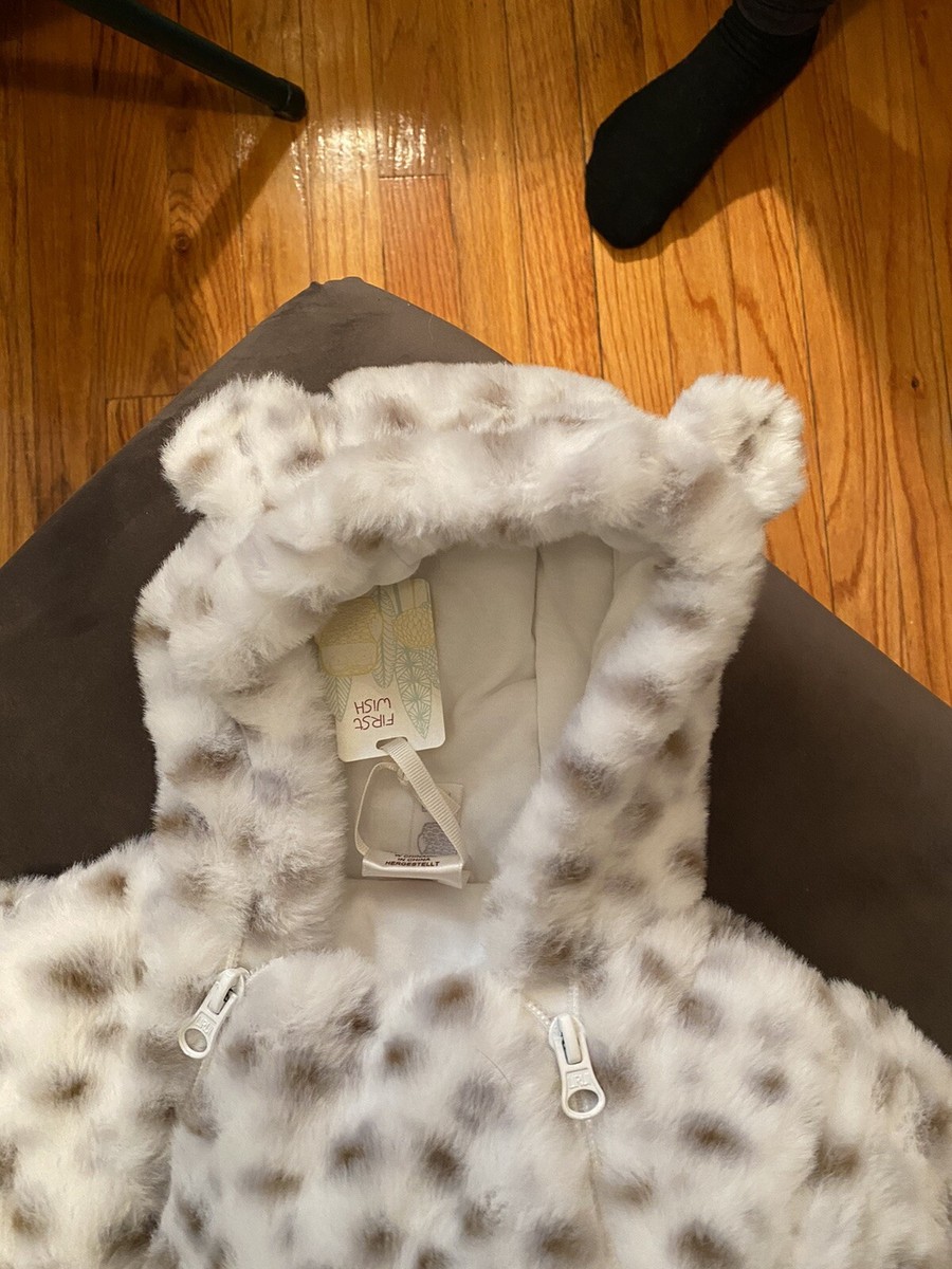 First Wish Baby Snowsuit Size 3-6 Months Furry White Leopard Super