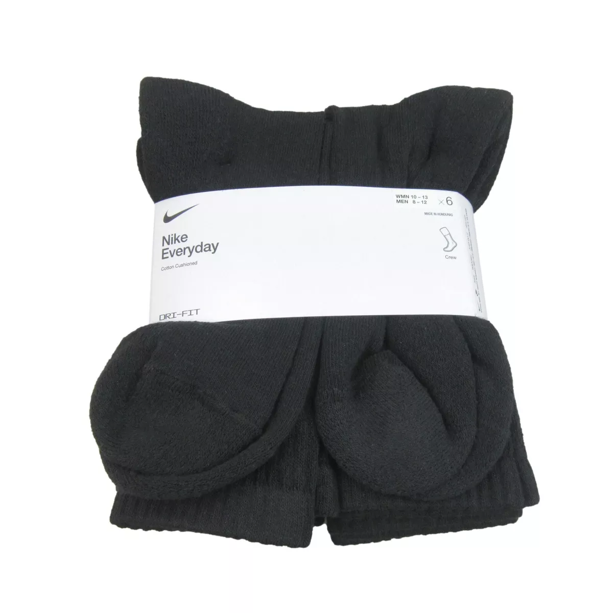 Nike Everyday Cushion Crew Socks Black 6 Pack Mens Size 8 12 NEW