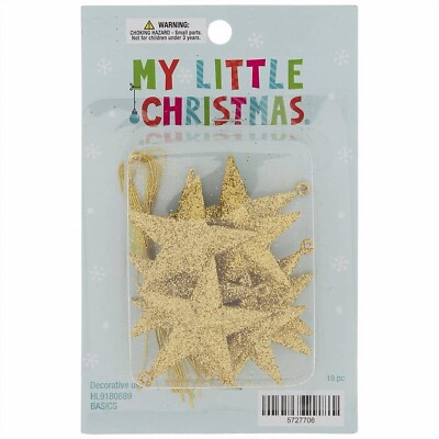 Mini Christmas Tree Ornaments for Tiny Tree (10 Gold Glitter Stars)
