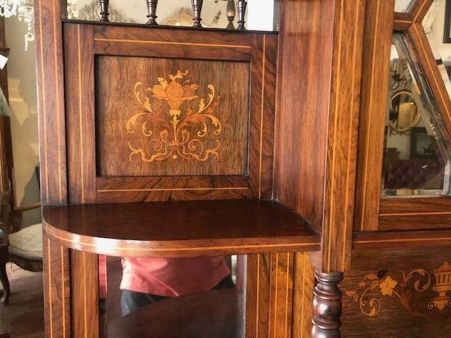 Pieza de pasillo de servidor de gasa con espejo de palo de rosa y marquetería inglesa antigua   Foto 2 de 4