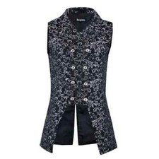 Mens Double Breasted Governor Silver Vest Waistcoat Silver Brocade Gothic
