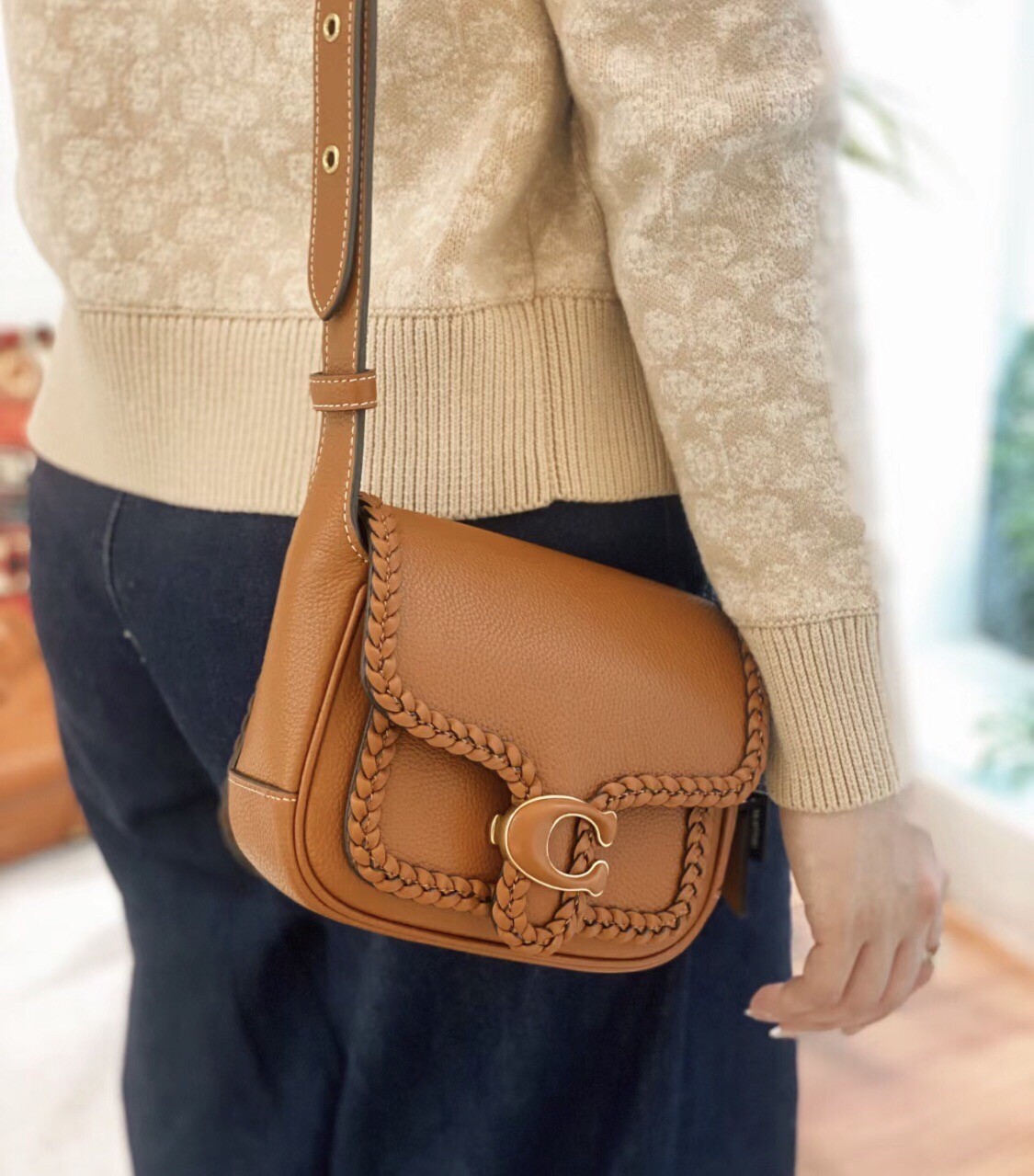 NWT Coach $495 Tabby Leather Messenger 19 With Braid CJ837,Brass/Burnished Amber image 10