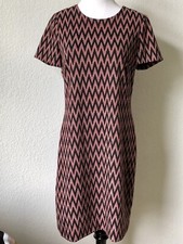 Calvin Klein Dress Shift A-Line Blush Electric Zig Zag Chevron Pink/Black Sz 10