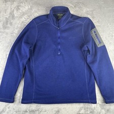 Eddie Bauer 1/4 Zip Men's Large Blue Pullover Sweater Fleece Top Arm Pocket
