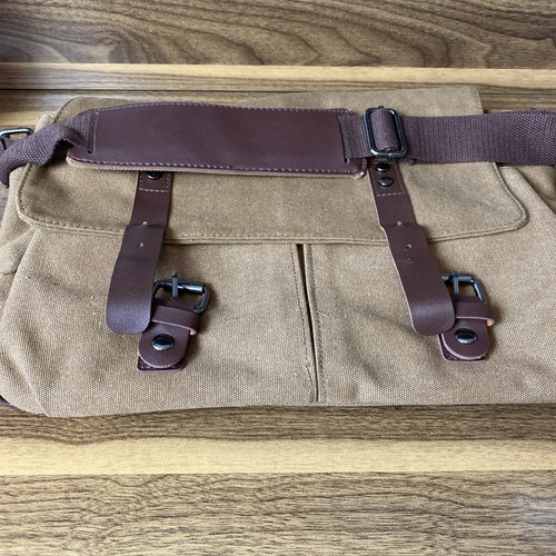 Greg Norman Refined Traveler Waxed Canvas Crossbody Messenger Bag Brown - Picture 5 of 6