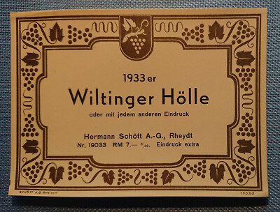 Old Wine Label Sample Label Label Wiltinger Hölle Schött Design Art Deco