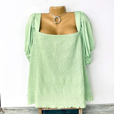 NWT Landa Curve 3X Smocked Green Puff Short Sleeve Elastic Torso Stretchy Top
