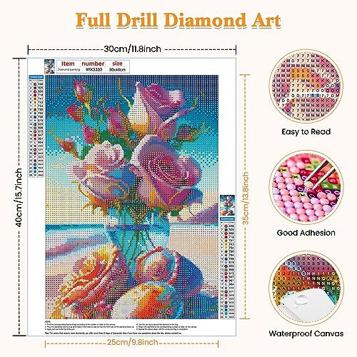GDYEEH 5D Diamond Painting Kit - Colorful Flowers In Vase, Round Full Drill Art For Adults (12x16 Inches) - View #8