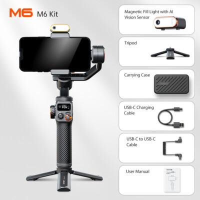 Hohem iSteady M6 Kit Gimbal Stabilizer AI Magnetic Fill Light for Smartphone IOS