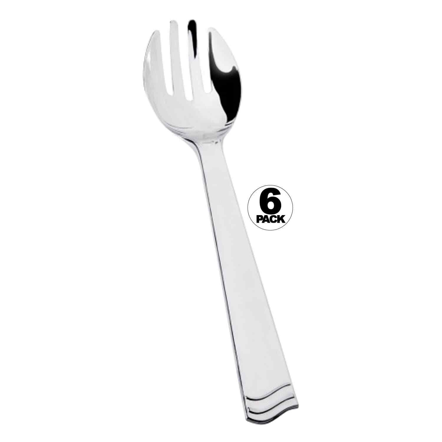 10" Elegant Silver Polished Plastic Salad Serving Utensils Fork & Spoon