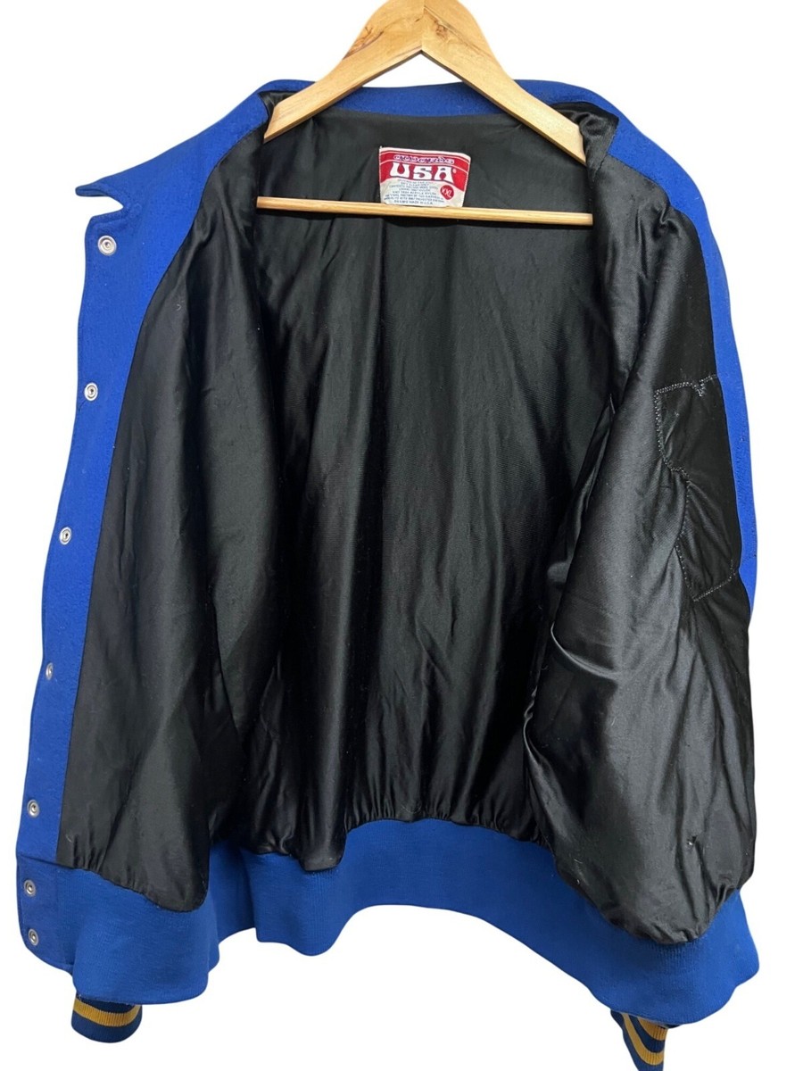 NEFF Vintage Varsity Letterman Snap Up Lined Jacket 2XL Blue Wool Pockets  USA
