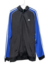 Vintage Y2K Adidas Track Jacket Mens Sz XL Blue Black White 3 Stripes Full Zip