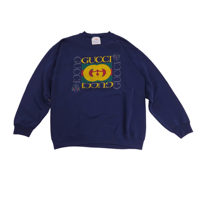 Vintage Gucci 90s Hanes Graphic Crewneck Sweatshirt Blue Navy M Vintage Gucci 90s Hanes Graphic Crewneck Sweatshirt Blue Navy M