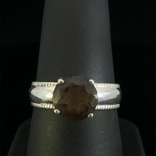 925 Sterling Silver Band Round Smokey Quartz Stone Size 8.25 WCP035384