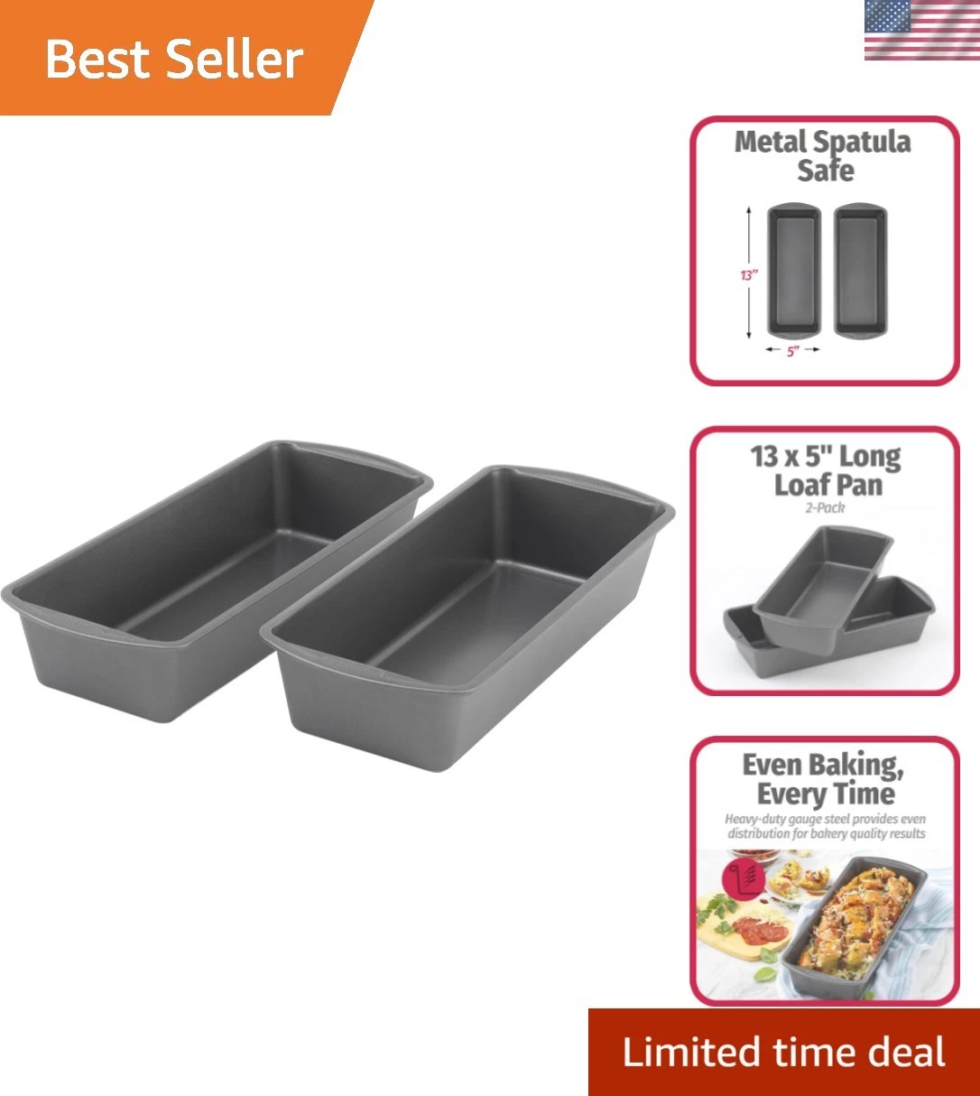 Set of 2 Extra Large 13" x 5" Nonstick Steel Bread Loaf Pans, Gray - Set of T...
Opens in a new wind
