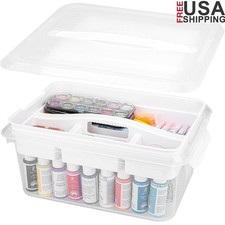 Multi Layer Craft Storage Box W/ Removable Tray Durable Organizer W/ Handle New