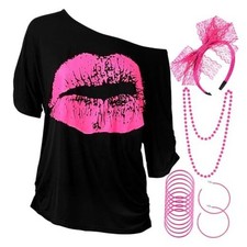 Halloween 80s Outfits Costume Accessories for Women Lips Print X-Large Rose Red