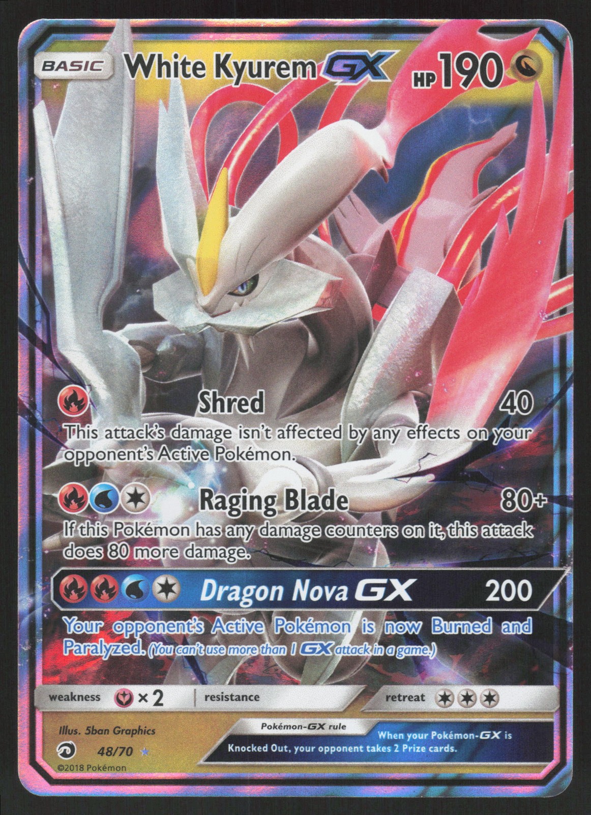 White Kyurem GX 48/70 Pokemon TCG Dragon Majesty NM