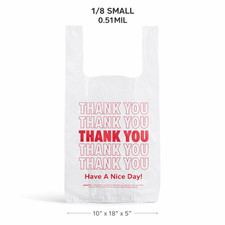 White "Thank you" Plastic T-Shirt Bags 1/8 10x5x18 Grocery Shopping  0.51 mil