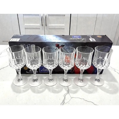 Cristal D'Arques Longchamp Vtg Diamond-Cut Pattern Crystal Wine Glasses SET
