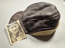 * WWII era USAAF Type B-2 Flying Cap Hat  Tagged Medium * & Named Veteran Photo