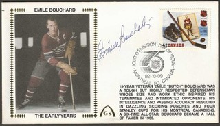 Emile Bouchard Signed Canada Post NHL 75th FDI FDC Gateway Stamp Cachet Montreal