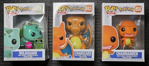 FUNKO POP! GAMES POKEMON CHARIZARD #843 CHARMANDER 455 BULBASAUR FLOCKED 453 LOT