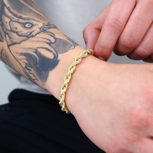 10k Yellow Gold Mens 7mm Diamond Cut Rope Genuine Italian Chain Link Bracelet 8" - Picture 3 of 11