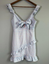 Storia Pink & Blue Checkered Ruffle Key Hole Mini Sundress Women's Size Medium