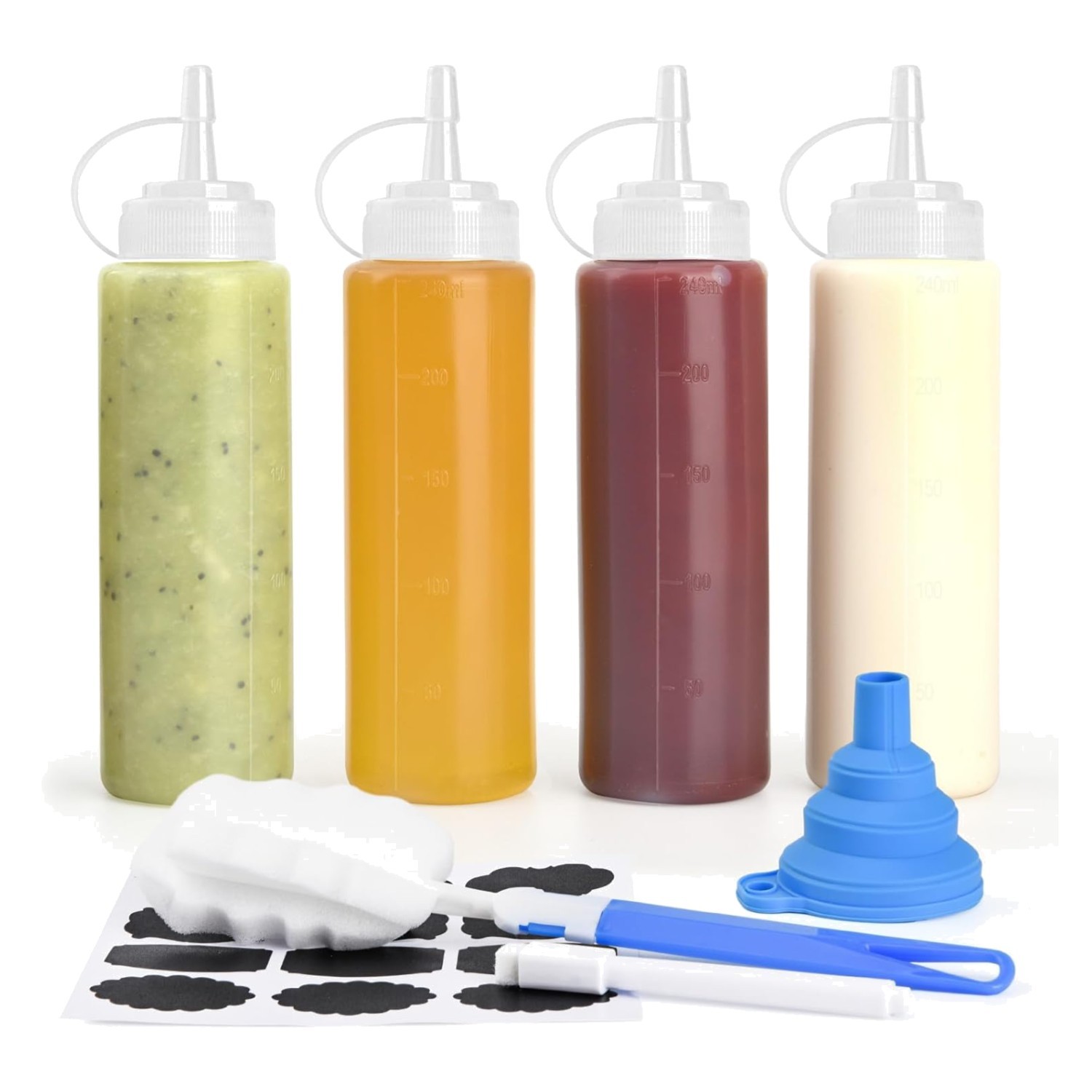 4 Pcs 8 oz Condiment Squeeze Bottles for Sauce Plastic Squeeze Bottles Squirt