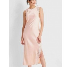 Future Collective Peach Satin Lace Trim Midi Dress Cap Sleeve Size Large NWT