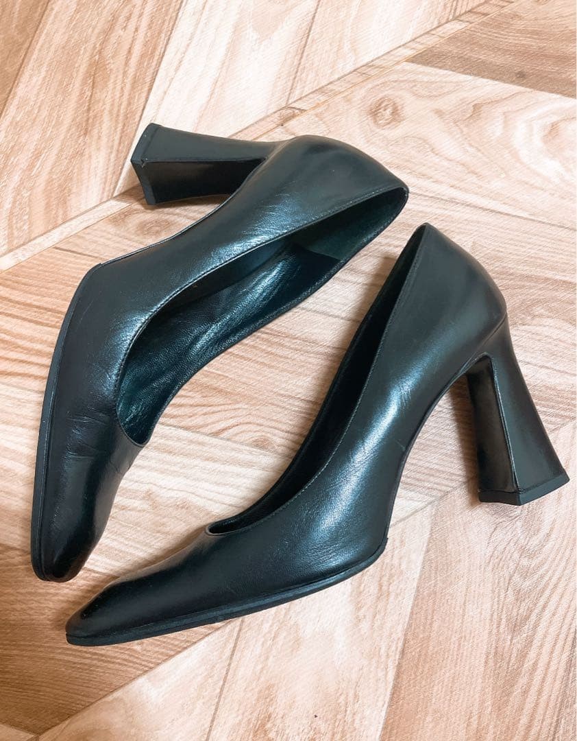 Rare PRADA Black Leather Square Toe Chunky Heel Pumps Size EU38/US8 Auth thumbnail 5