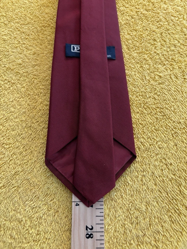 Polo Ralph Solid Burgundy Silk/Cotton Mogador Tie 3.5x54 Handmade in USA used - Image 4 of 4