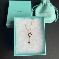Tiffany & Co Heart Key Pendant Necklace 18K Rose Gold 18" Chain Box & Pouch Incl
