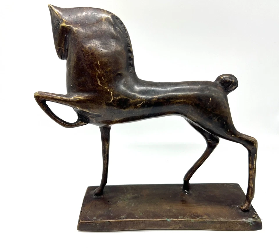 Sculpture en bronze cheval stylisé – Art moderne brutalisme – 24 cm patiné - Photo 3/4