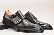 Herren Businessschuhe Halbschuhe Schnalle Monk Strap Echtleder Handmade schwarz
