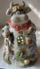 VTG-Cottage Cow & Luminary  Farmhouse  9.75"  Ceramic Tea Light Candle House
