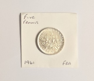 French Republic 1961 Silver Five Franc Coin