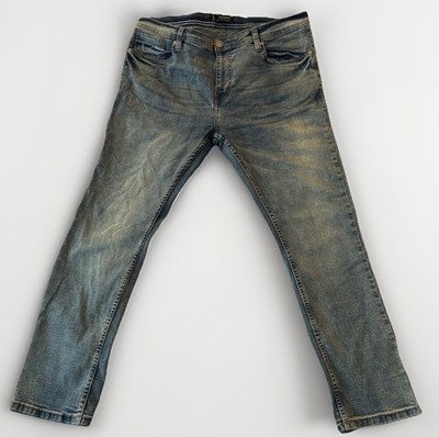 Y2K Distressed Slim Jeans Mens 36 Faded Biker Denim Streetwear Abstract One B1#6