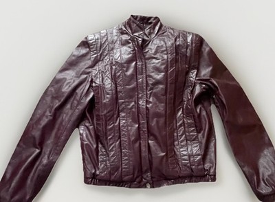 Vintage Verducci Oxblood Leather Moto Jacket Quilted Shearling Lined Women s 12