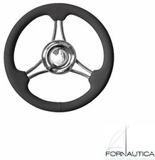 VOLANTE RUOTA TIMONE 3 RAZZE INOX E POLIURETANO Ø350 MM - BARCA GOMMONE - NERO