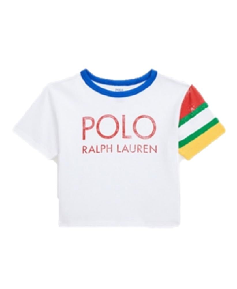 Ralph Lauren Polo Short Graphic tee White Multicolour Crop top Girls 4T 4 Years
