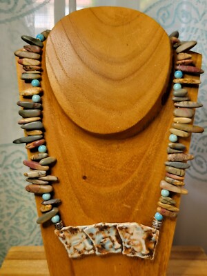 Handmade Ceramic Bib Face Pendant With Matte Picture Jasper Beaded Necklace