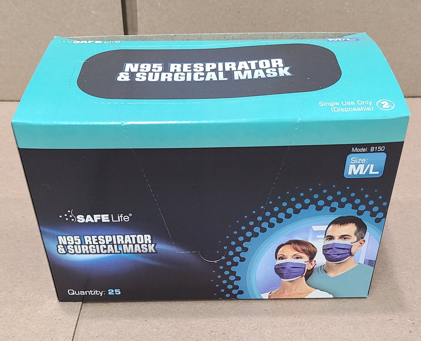 Box of 25 SAFELife N95 Respirator & Surgical Face Masks, Soft Blue